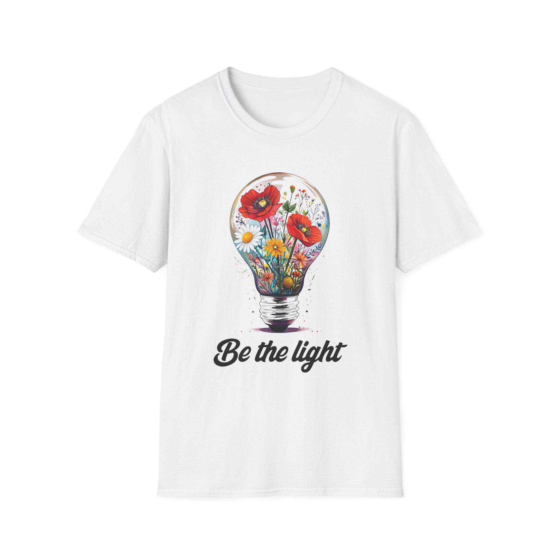 Floral Lightbulb T-Shirt, Be the Light Quote Tee, Positive Vibes Shirt, Gift for Nature Lovers, Exciting Summer Wear