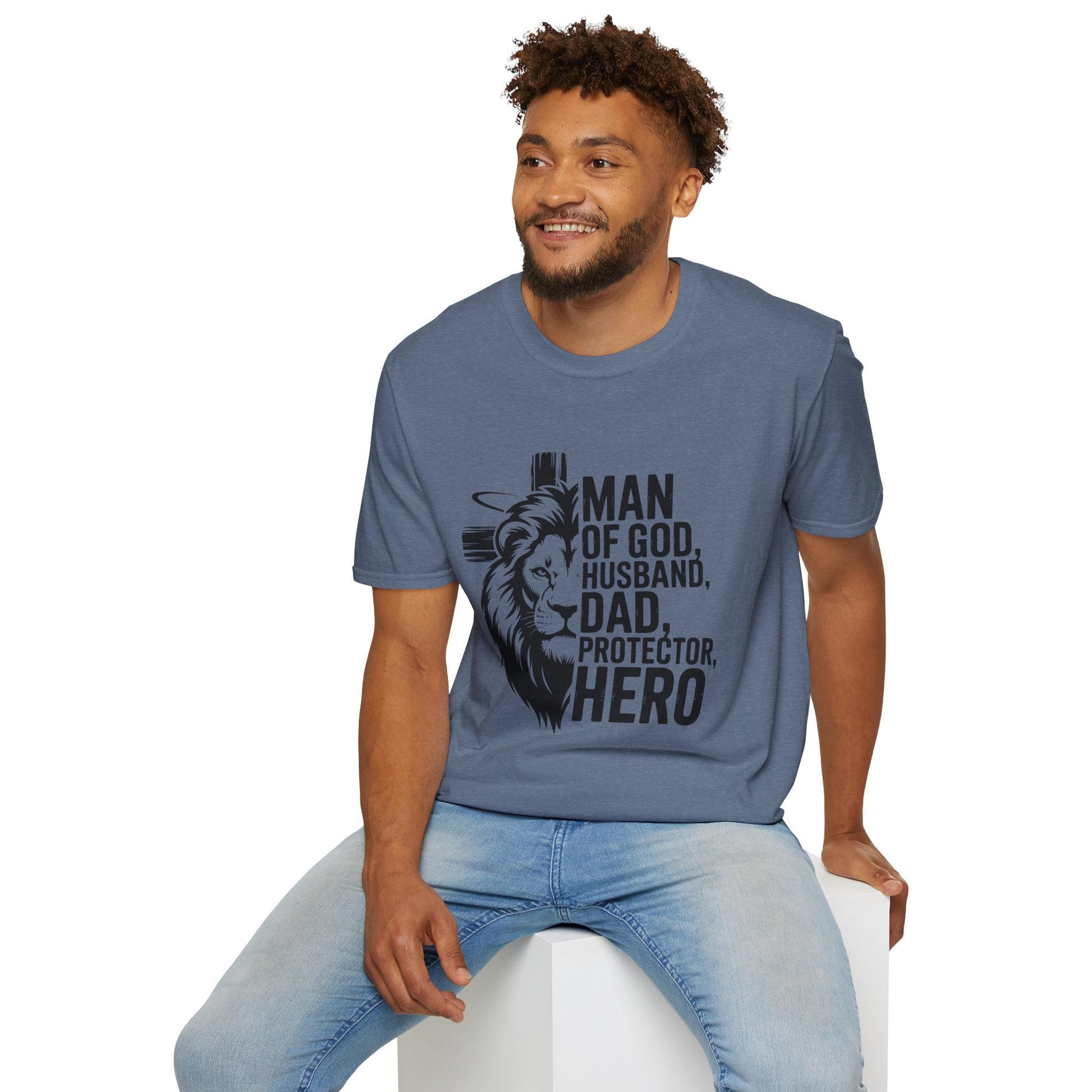 Faith-Inspired Men's T-Shirt - Man of God, Husband, Dad, Protector, Hero - Perfect for Father's Day, Christian Gifts, Casual Wear