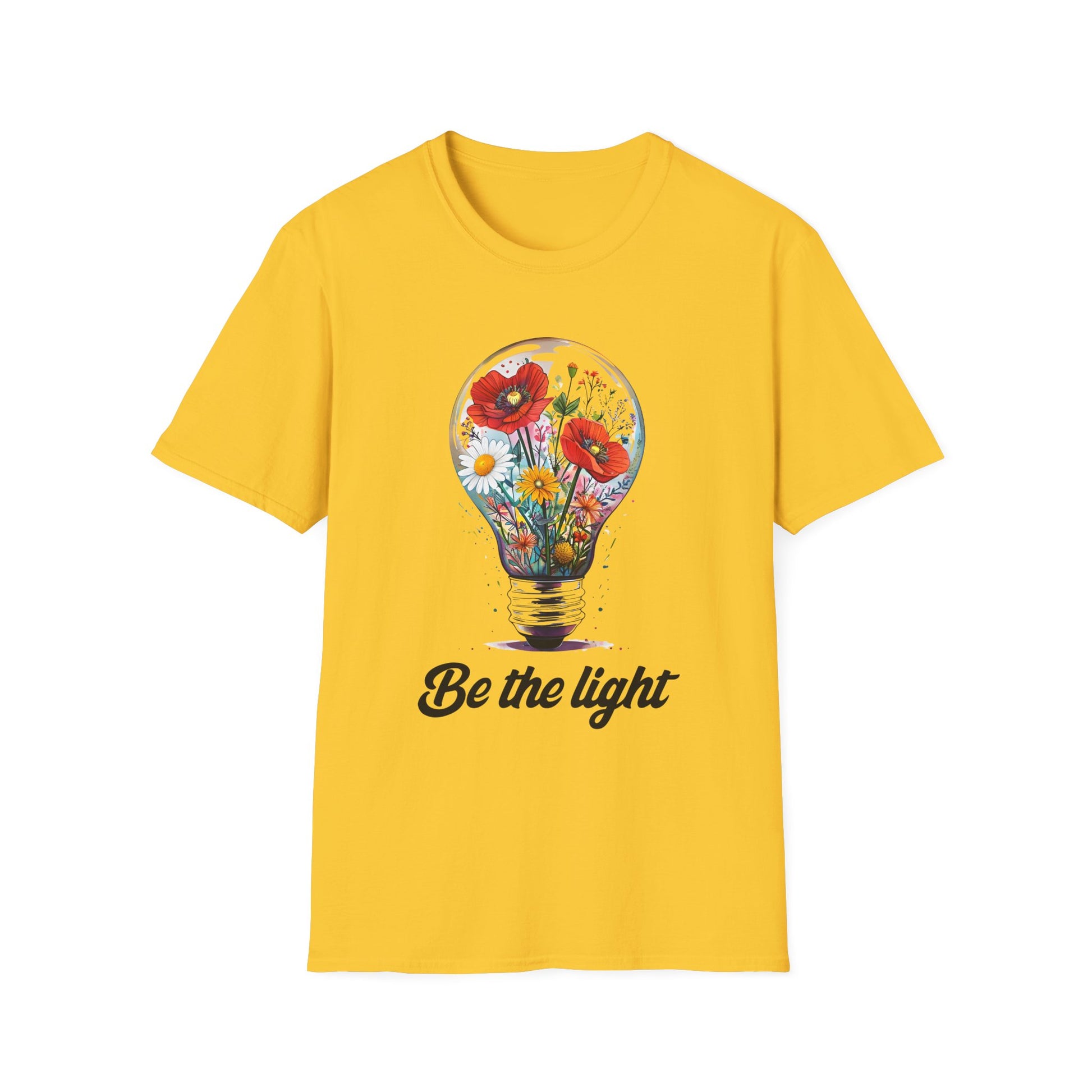 Floral Lightbulb T-Shirt, Be the Light Quote Tee, Positive Vibes Shirt, Gift for Nature Lovers, Exciting Summer Wear