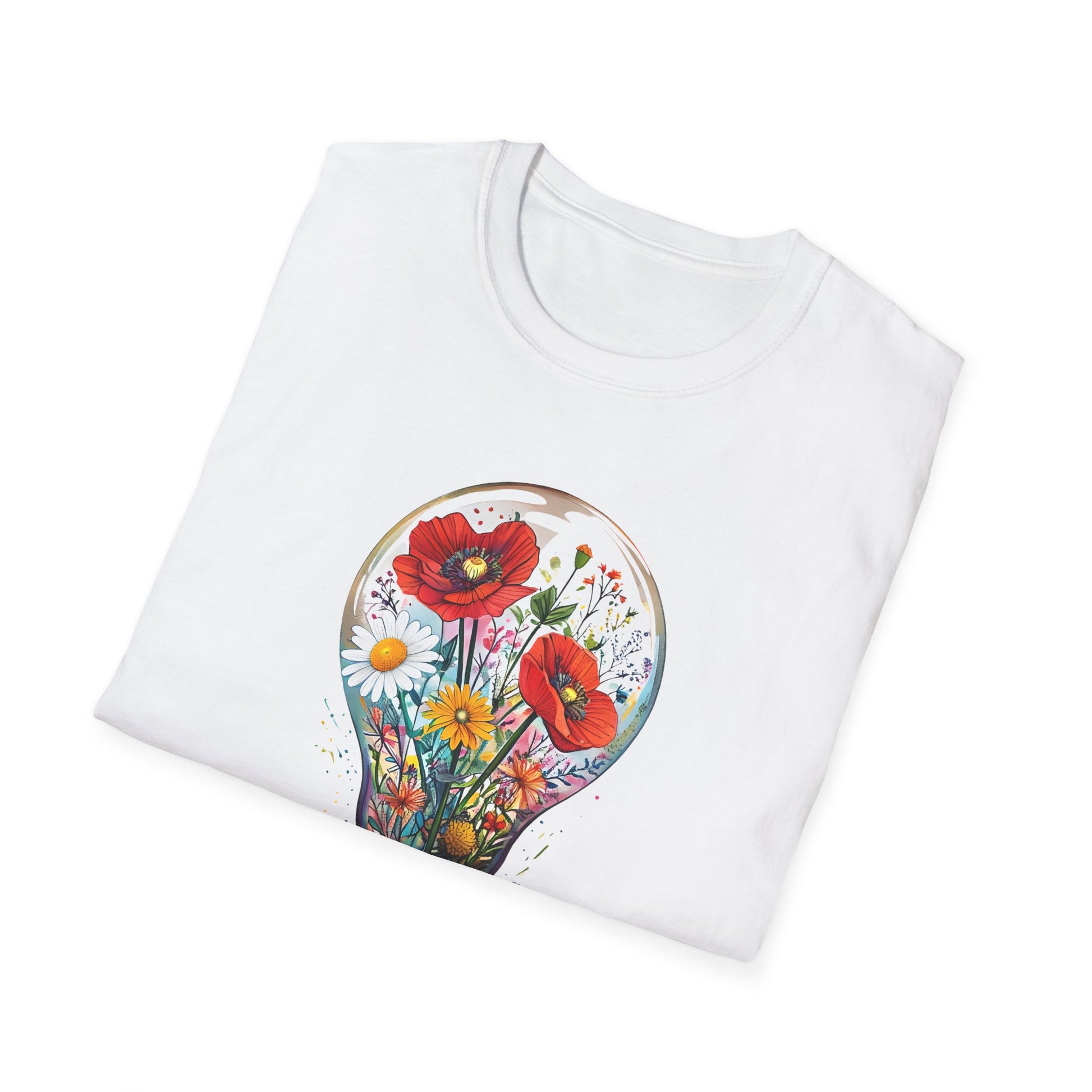 Floral Lightbulb T-Shirt, Be the Light Quote Tee, Positive Vibes Shirt, Gift for Nature Lovers, Exciting Summer Wear
