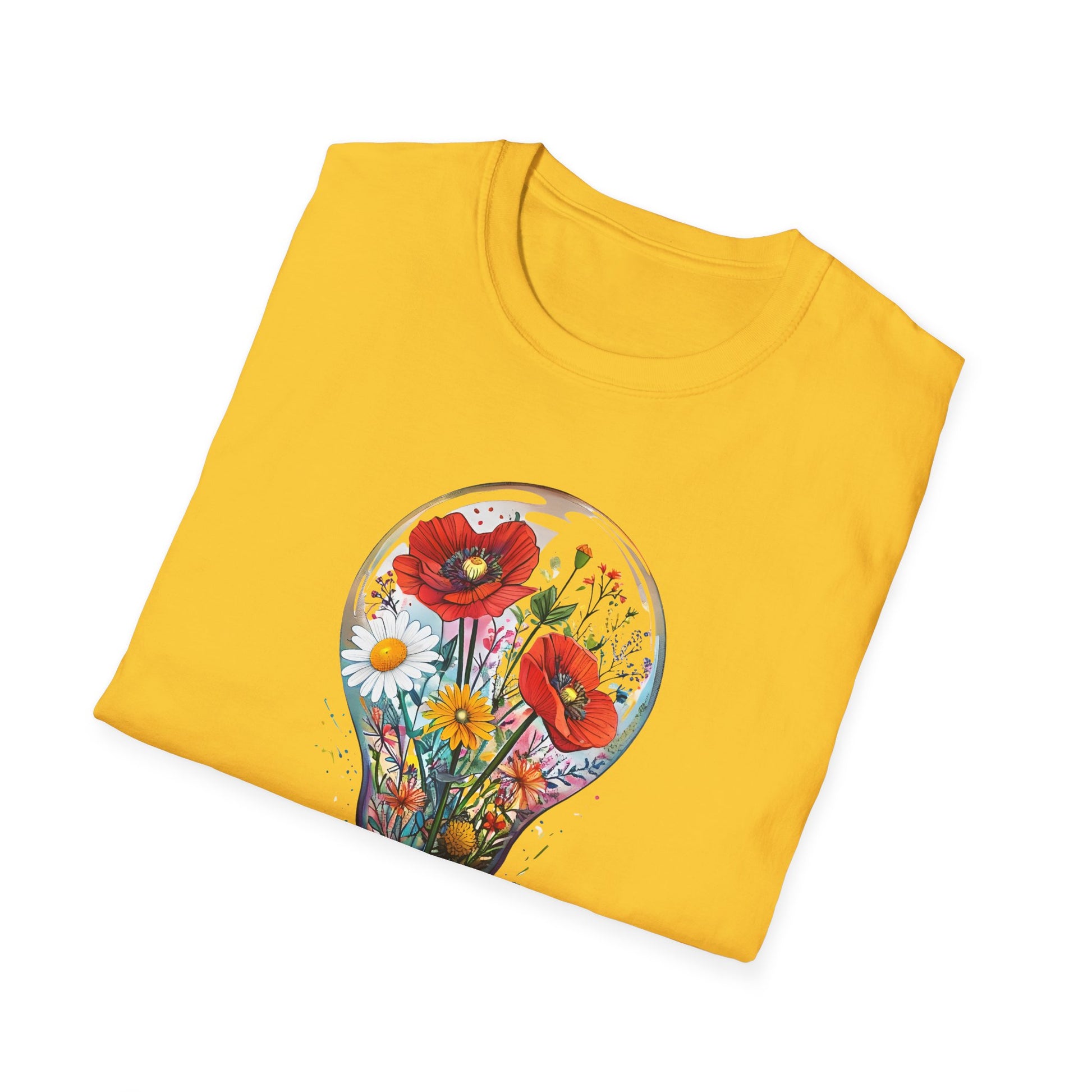 Floral Lightbulb T-Shirt, Be the Light Quote Tee, Positive Vibes Shirt, Gift for Nature Lovers, Exciting Summer Wear