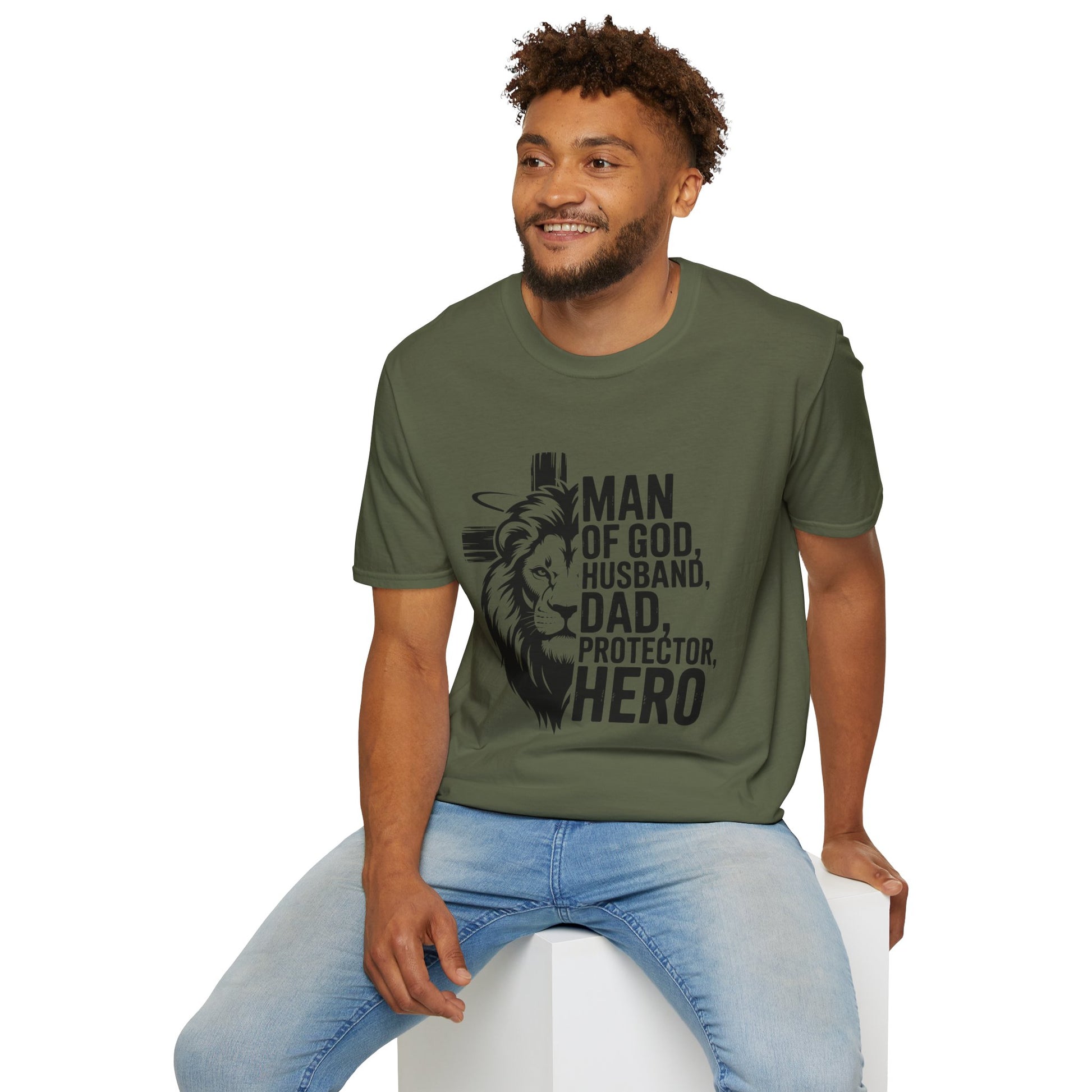 Faith-Inspired Men's T-Shirt - Man of God, Husband, Dad, Protector, Hero - Perfect for Father's Day, Christian Gifts, Casual Wear