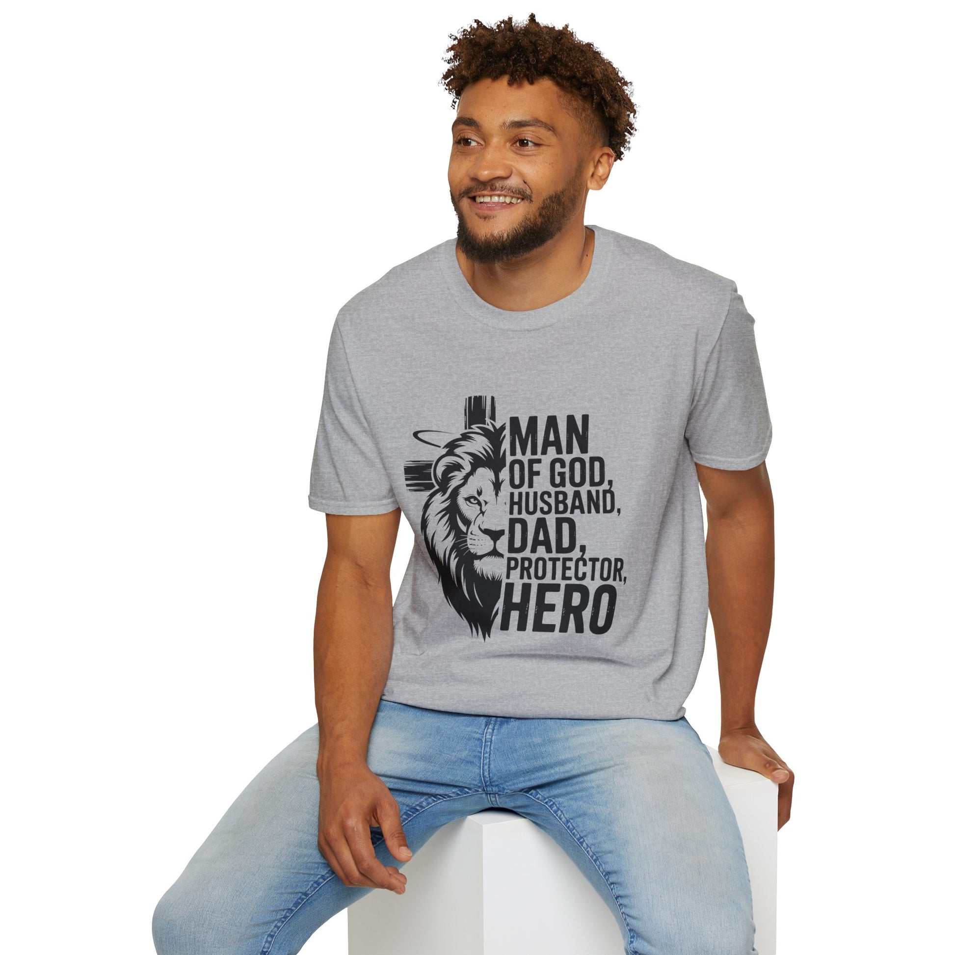 Faith-Inspired Men's T-Shirt - Man of God, Husband, Dad, Protector, Hero - Perfect for Father's Day, Christian Gifts, Casual Wear