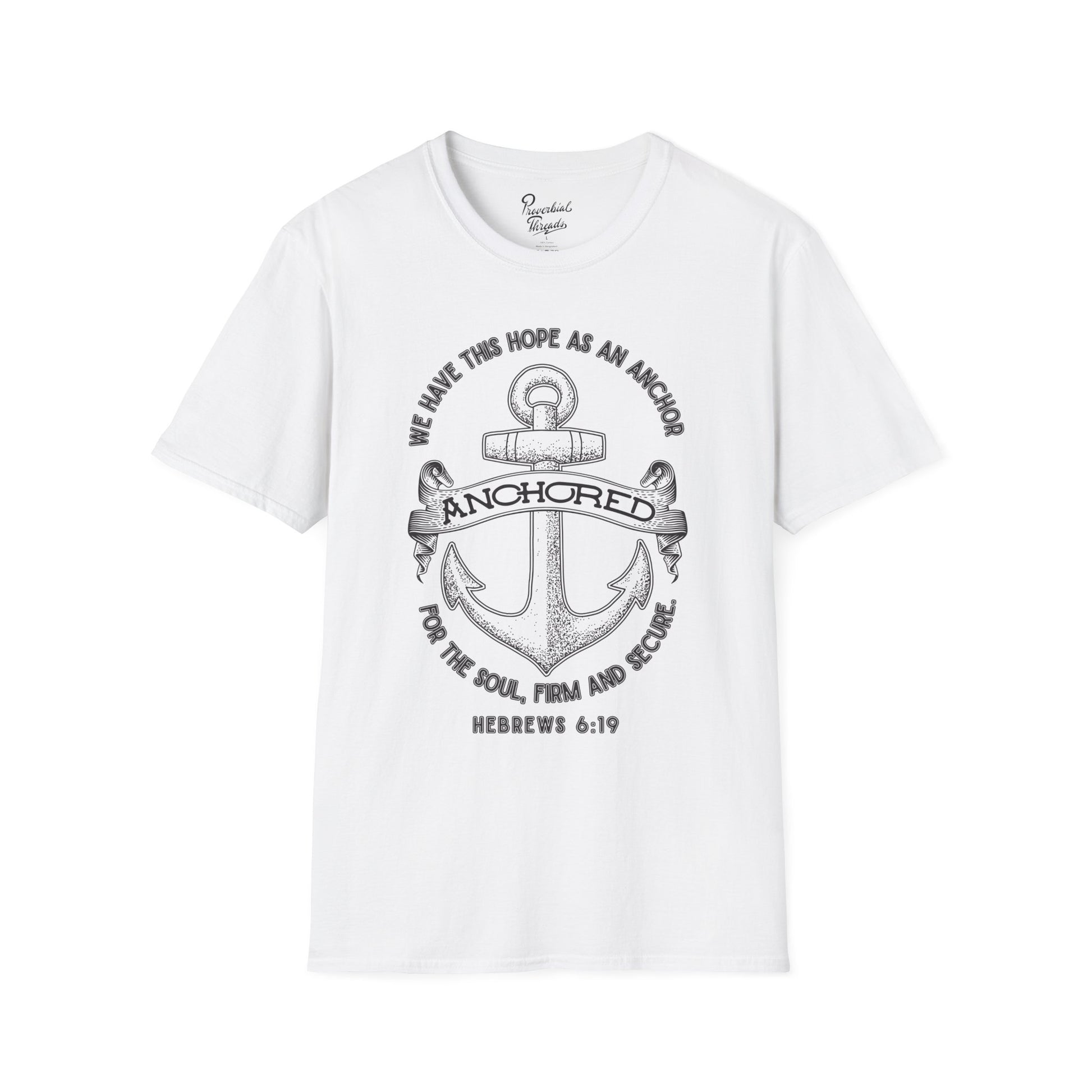 Anchored Shirt – Hebrews 6:19 Christian Nautical Tee Unisex Softstyle T-Shirt, Inspirational Shirt, Faith Apparel, Christian Gift, Bible Verse Tee, Casual Wear