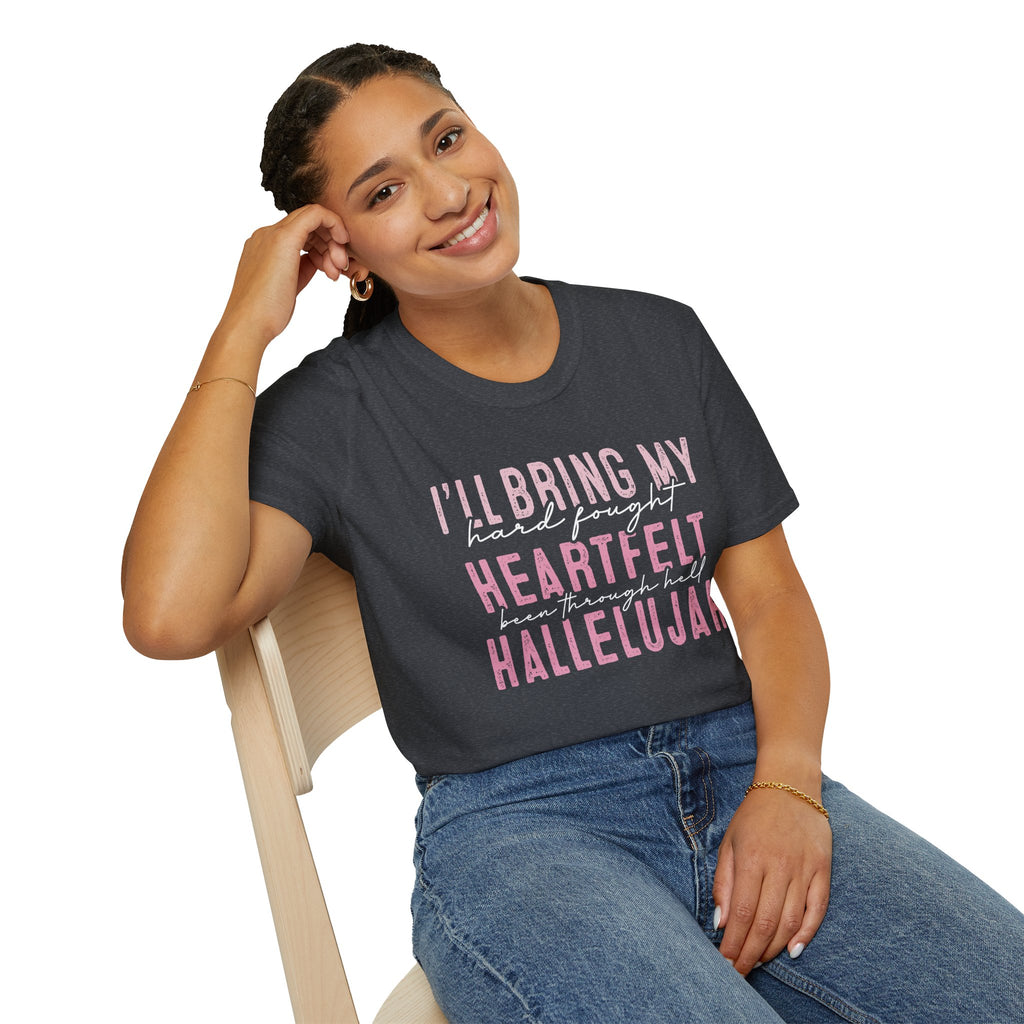 Heartfelt Hallelujah Unisex T-Shirt, Inspirational Tee, Music Lover Gift, Casual Wear, Christian Apparel, Comfortable Daily Wear
