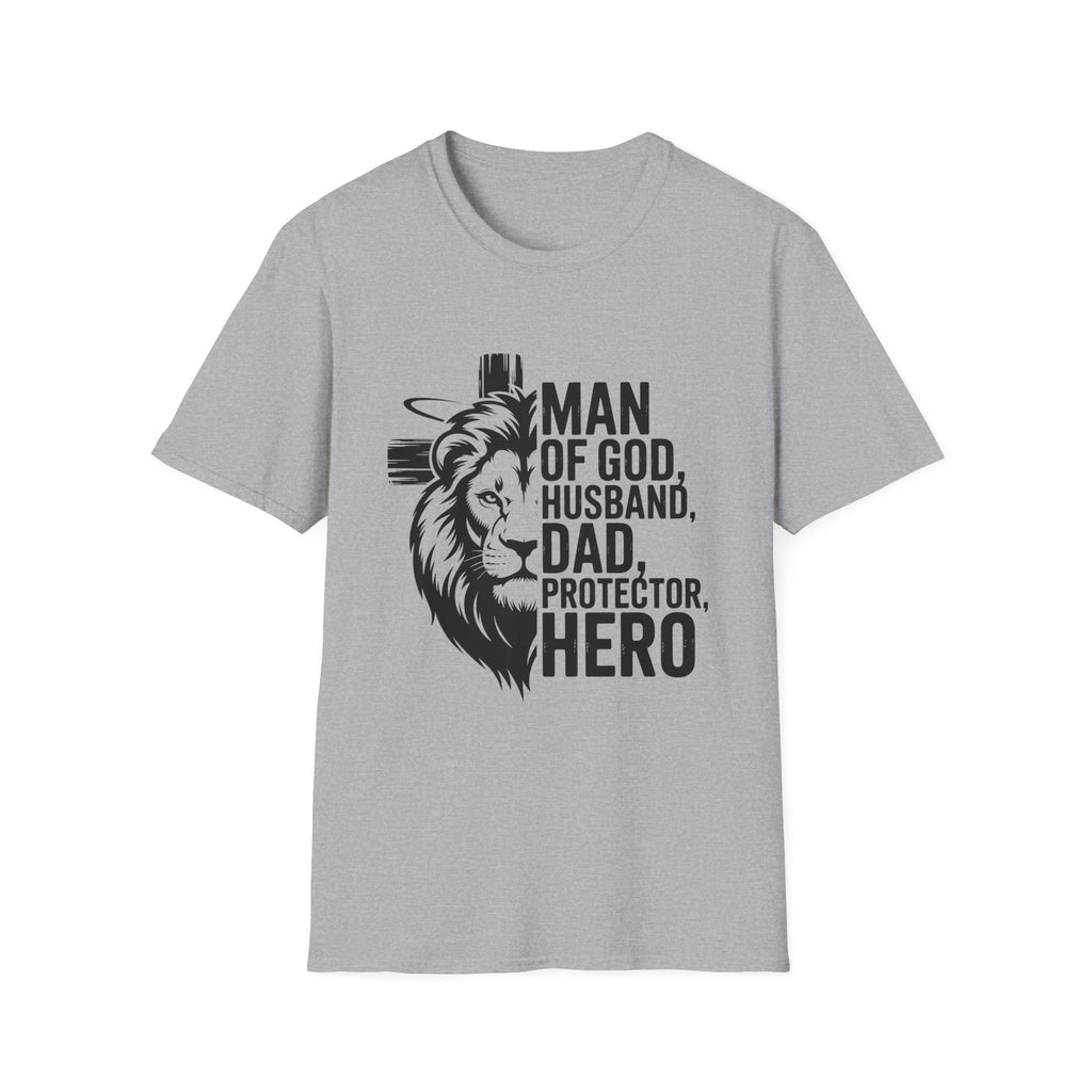 Faith-Inspired Men's T-Shirt - Man of God, Husband, Dad, Protector, Hero - Perfect for Father's Day, Christian Gifts, Casual Wear