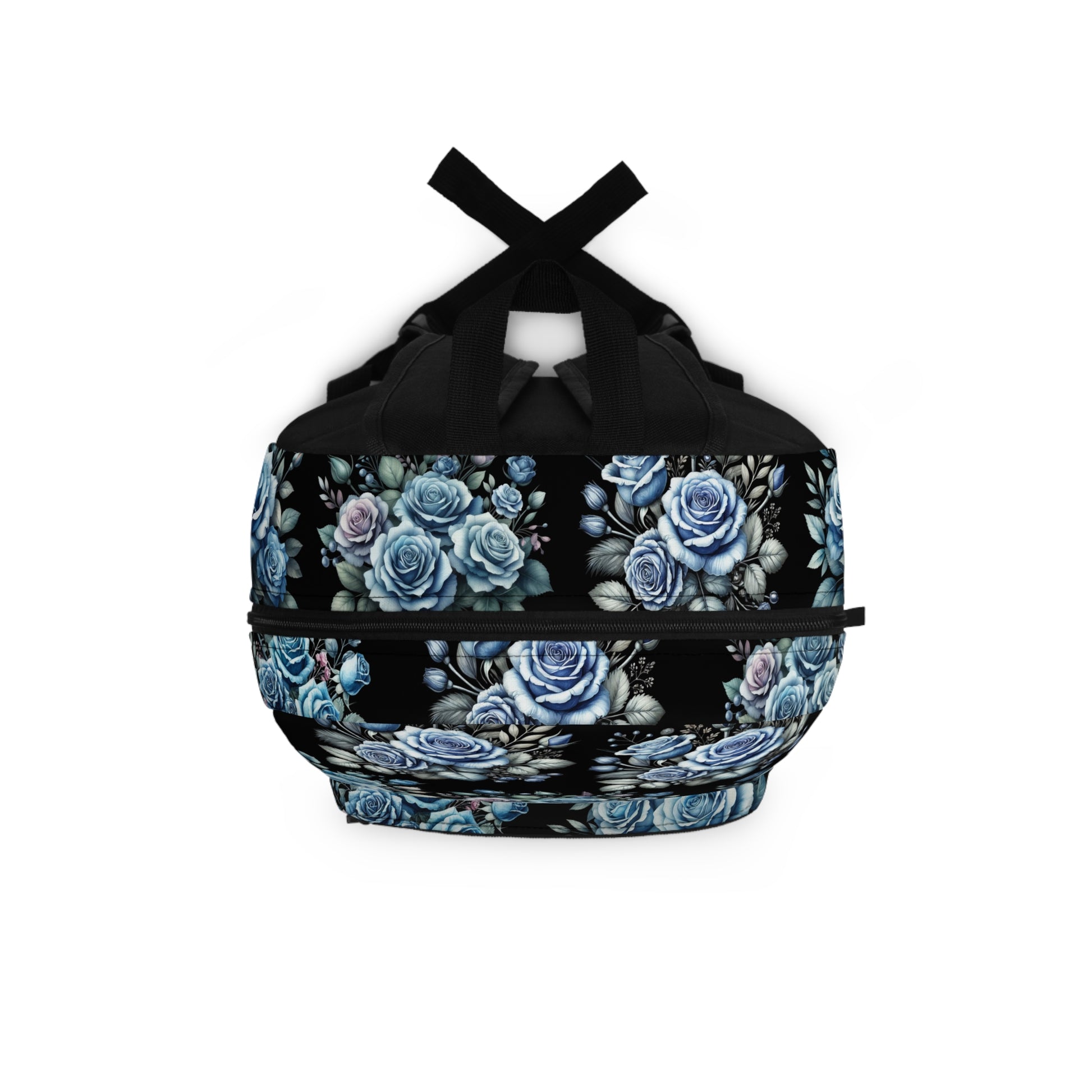 Vintage Blue Flowers, Floral Backpack - Stylish School Bag, Trendy Floral Rucksack, Artistic Travel Tote, Gift for Her, Black Background