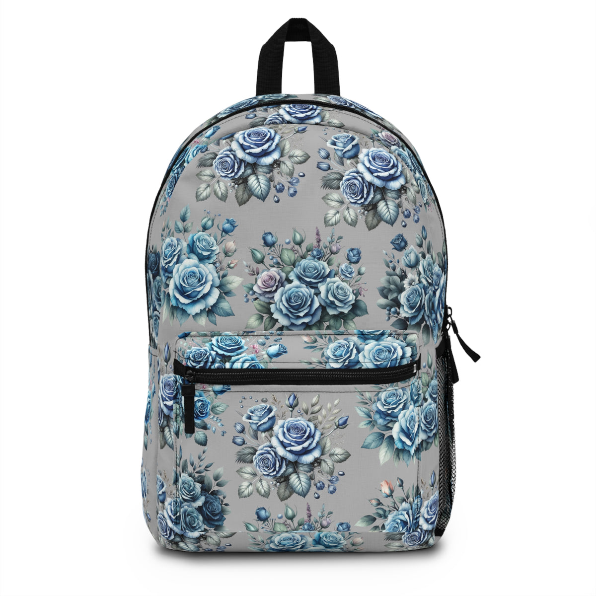 Vintage Blue Flowers, Floral Backpack - Stylish School Bag, Trendy Floral Rucksack, Artistic Travel Tote, Gift for Her, Grey Background
