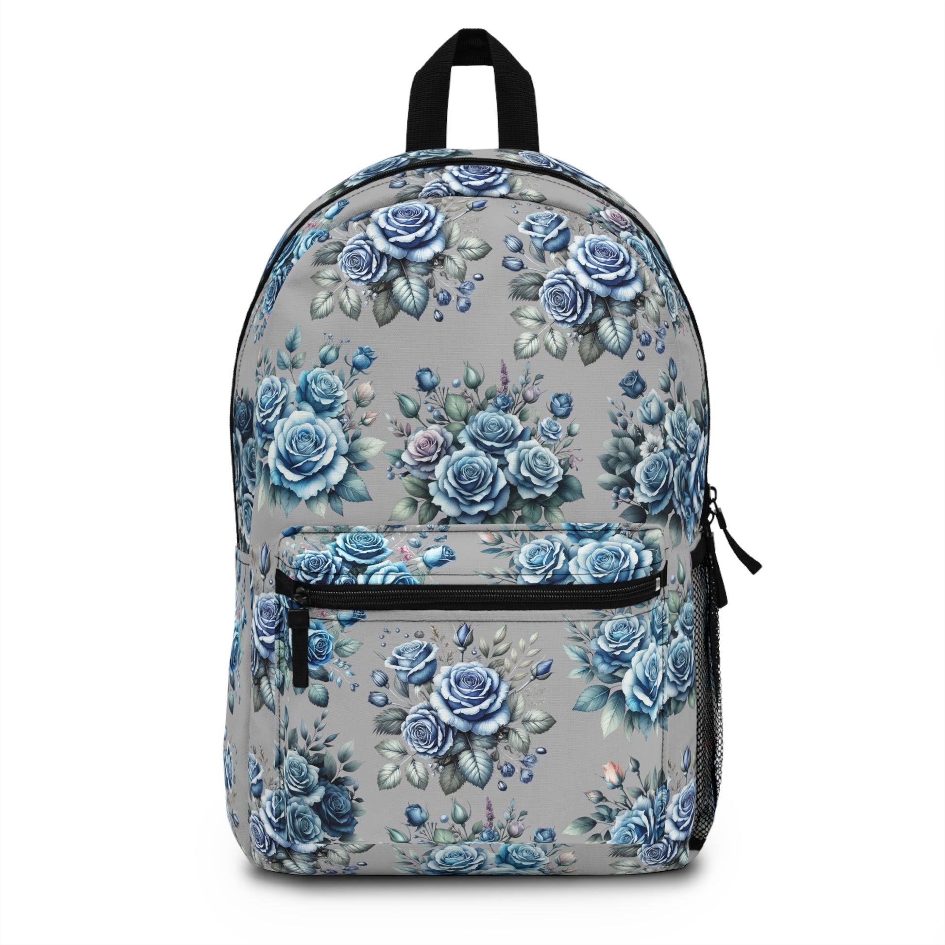 Vintage Blue Flowers, Floral Backpack - Stylish School Bag, Trendy Floral Rucksack, Artistic Travel Tote, Gift for Her, Grey Background