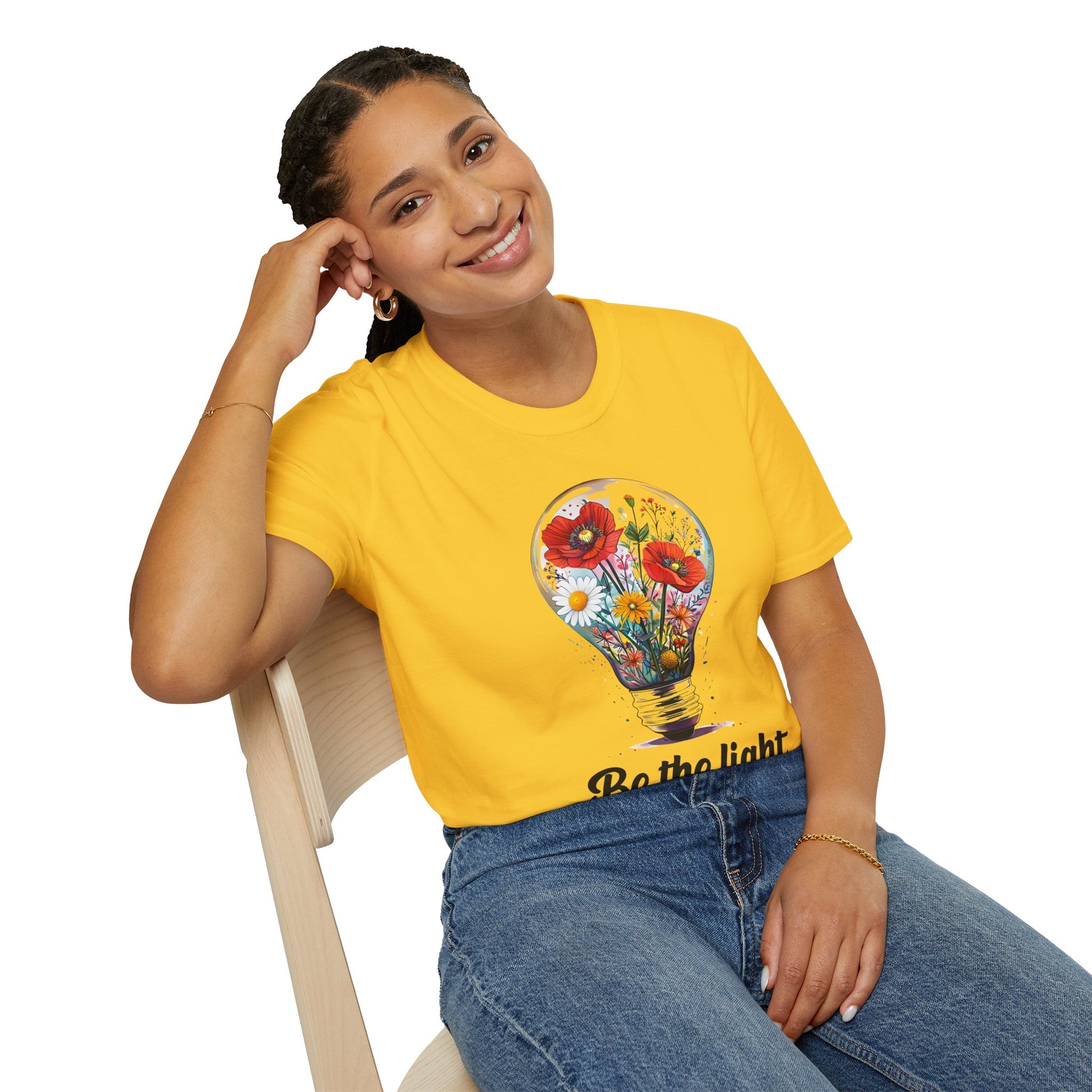Floral Lightbulb T-Shirt, Be the Light Quote Tee, Positive Vibes Shirt, Gift for Nature Lovers, Exciting Summer Wear