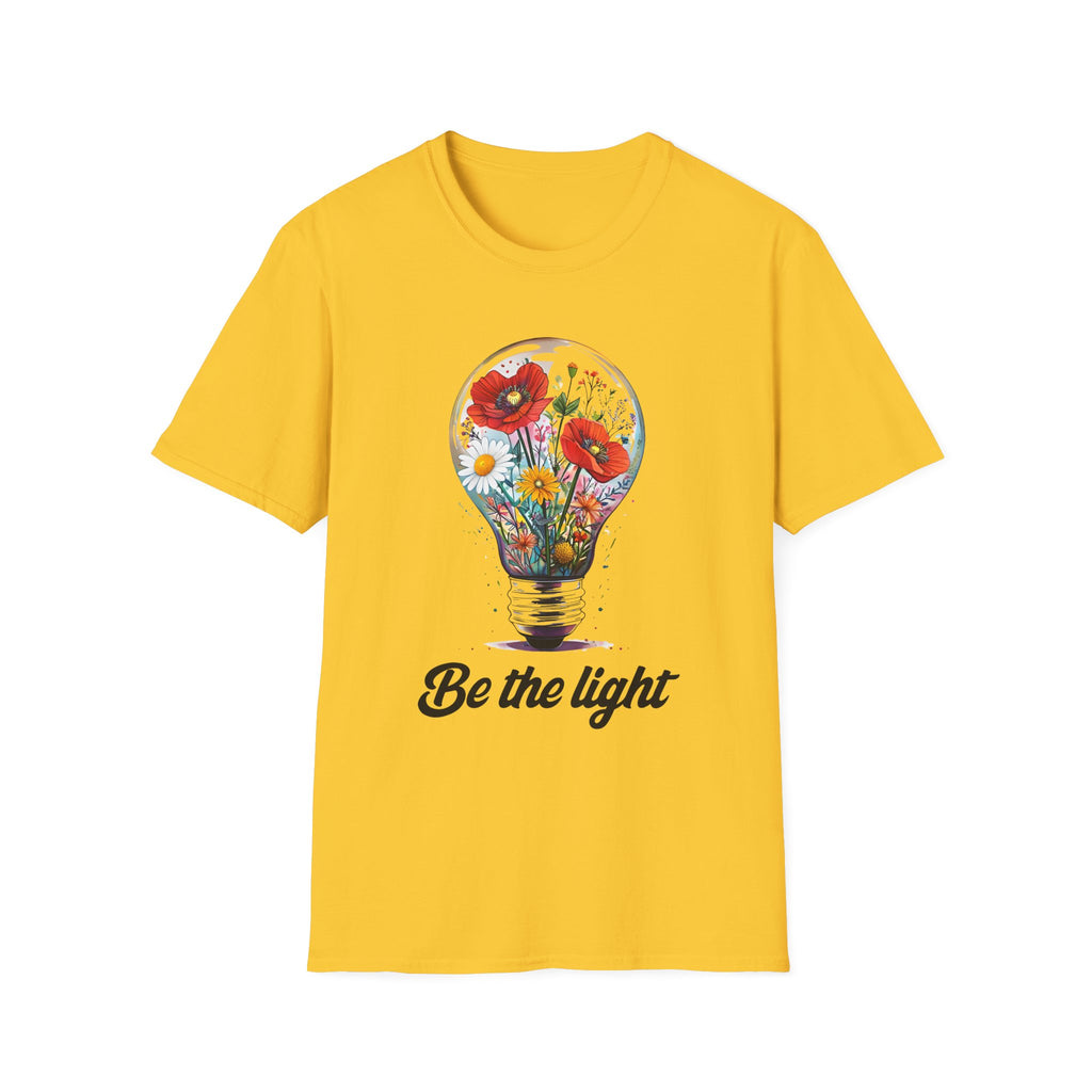 Floral Lightbulb T-Shirt, Be the Light Quote Tee, Positive Vibes Shirt, Gift for Nature Lovers, Exciting Summer Wear