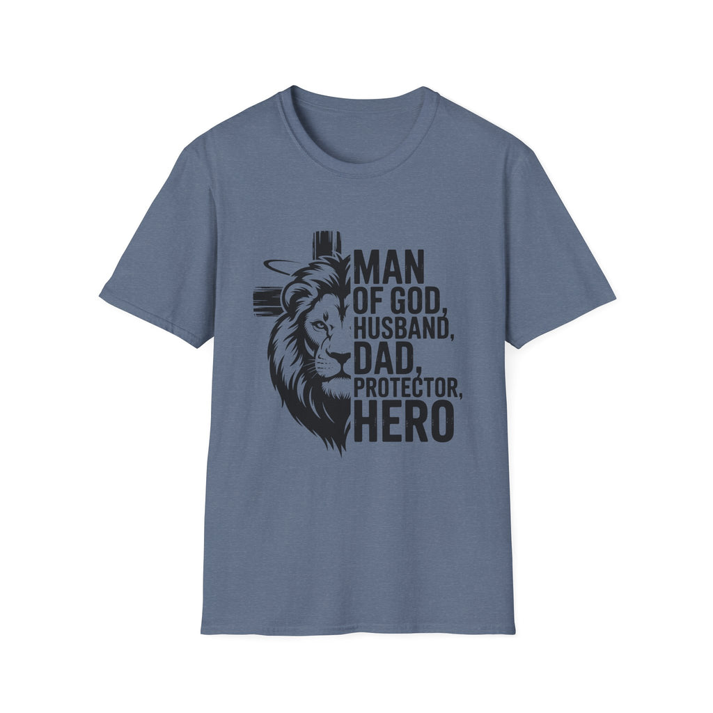 Faith-Inspired Men's T-Shirt - Man of God, Husband, Dad, Protector, Hero - Perfect for Father's Day, Christian Gifts, Casual Wear