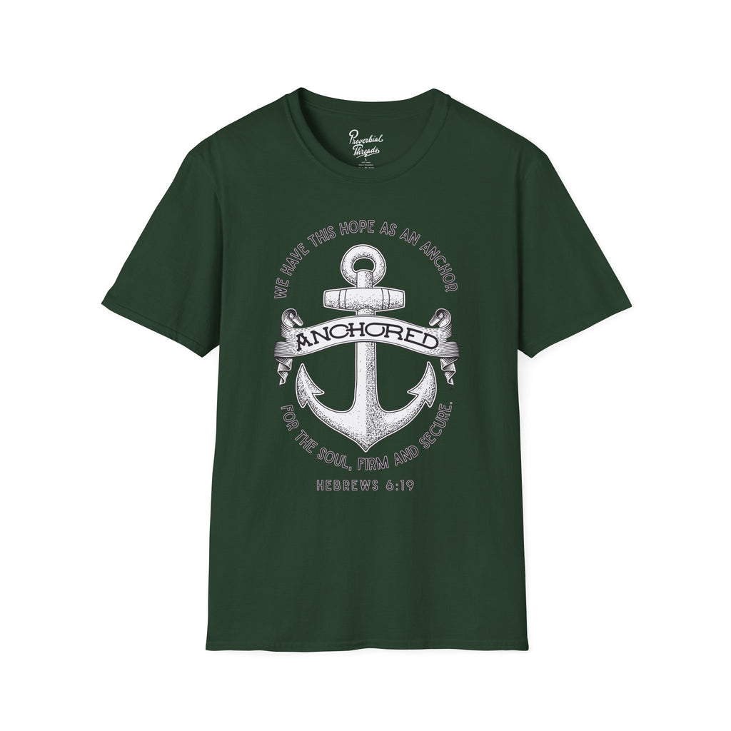 Anchored Shirt – Hebrews 6:19 Christian Nautical Tee Unisex Softstyle T-Shirt, Inspirational Shirt, Faith Apparel, Christian Gift, Bible Verse Tee, Casual Wear