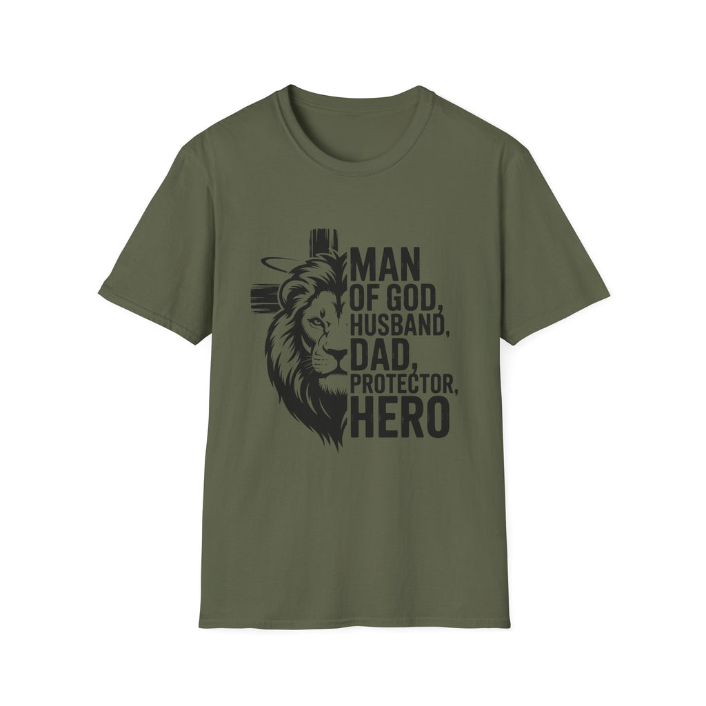 Faith-Inspired Men's T-Shirt - Man of God, Husband, Dad, Protector, Hero - Perfect for Father's Day, Christian Gifts, Casual Wear