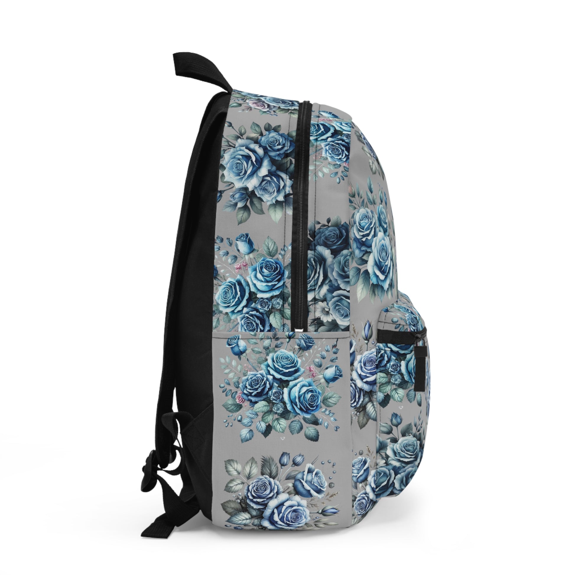 Vintage Blue Flowers, Floral Backpack - Stylish School Bag, Trendy Floral Rucksack, Artistic Travel Tote, Gift for Her, Grey Background