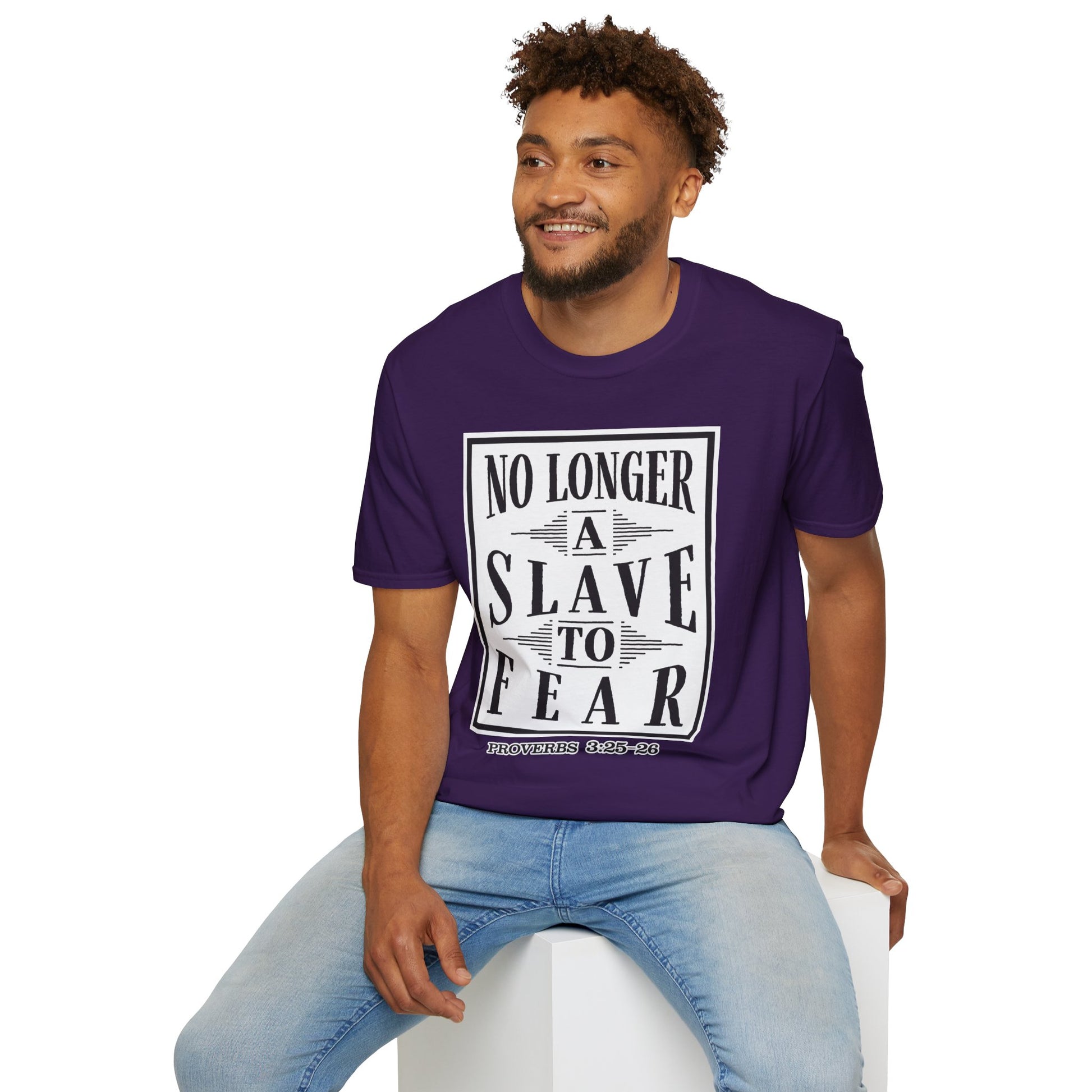 “No Longer a Slave to Fear” Christian T-Shirt – Proverbs 3:25–26 Scripture Tee – Edgy Faith-Based Apparel (Unisex)